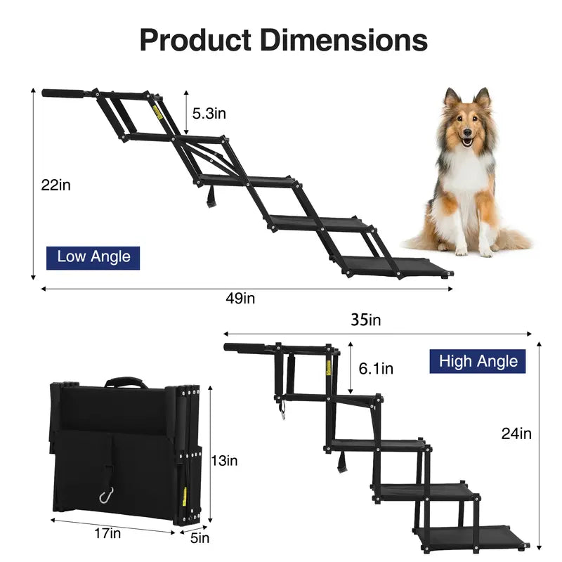 Foldable Dog Stairs for Car, 5-Step Pet Steps with Anti-Slip Surface