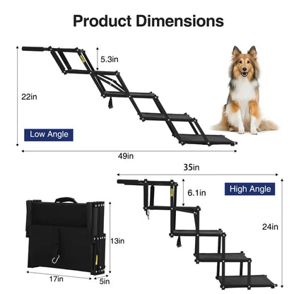 Foldable Dog Stairs for Car, 5-Step Pet Steps with Anti-Slip Surface