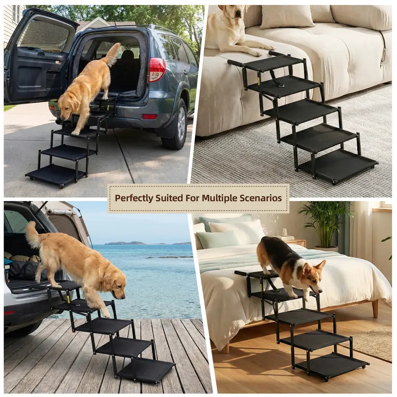 Foldable Dog Stairs for Car, 5-Step Pet Steps with Anti-Slip Surface