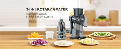 3 in 1 Rotary Cheese Grater Versatile Manual Vegetable Slicer Peanut Nuts Grinder Cheese Vegetable Shredder Clear