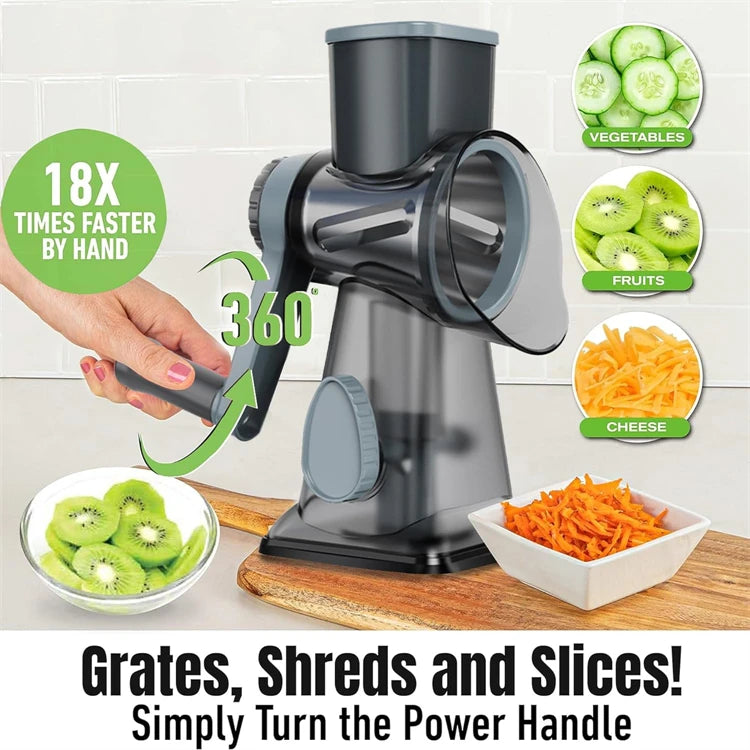 3 in 1 Rotary Cheese Grater Versatile Manual Vegetable Slicer Peanut Nuts Grinder Cheese Vegetable Shredder Clear