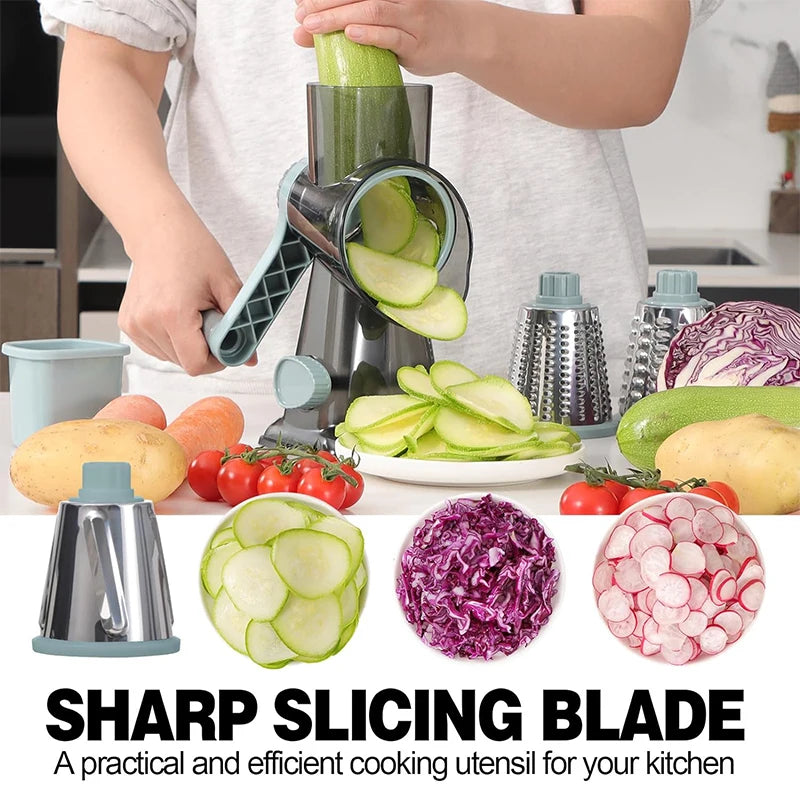 3 in 1 Rotary Cheese Grater Versatile Manual Vegetable Slicer Peanut Nuts Grinder Cheese Vegetable Shredder Clear