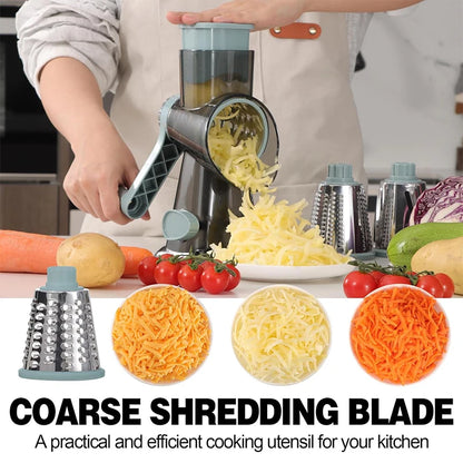 3 in 1 Rotary Cheese Grater Versatile Manual Vegetable Slicer Peanut Nuts Grinder Cheese Vegetable Shredder Clear