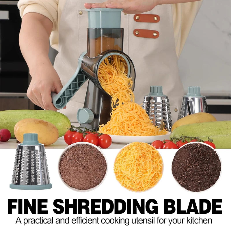 3 in 1 Rotary Cheese Grater Versatile Manual Vegetable Slicer Peanut Nuts Grinder Cheese Vegetable Shredder Clear