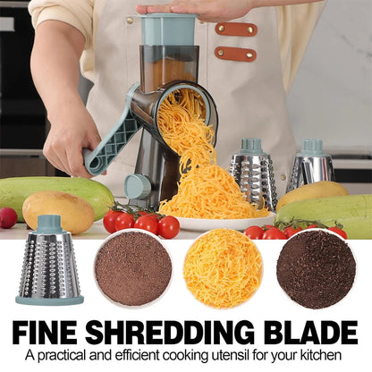 3 in 1 Rotary Cheese Grater Versatile Manual Vegetable Slicer Peanut Nuts Grinder Cheese Vegetable Shredder Clear