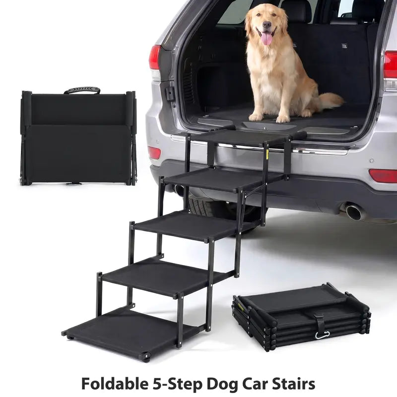 Foldable Dog Stairs for Car, 5-Step Pet Steps with Anti-Slip Surface