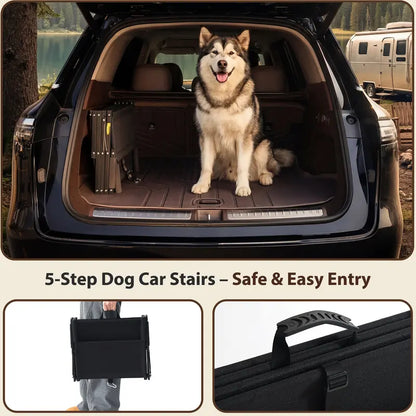 Foldable Dog Stairs for Car, 5-Step Pet Steps with Anti-Slip Surface